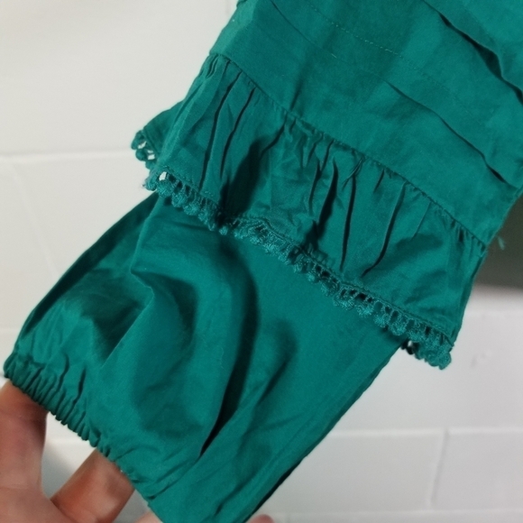 J. Crew Factory green long sleeve peasant ruffle shirt new - Picture 3 of 7